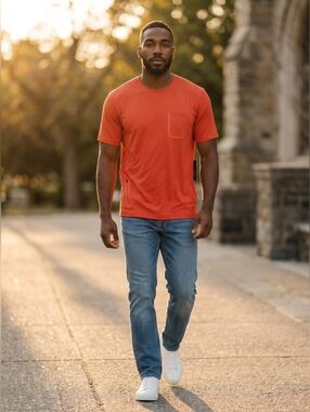 MPG Orange Short Sleeve Tee Athletic Sports Running Tee Shirt w/ Zip Pocket